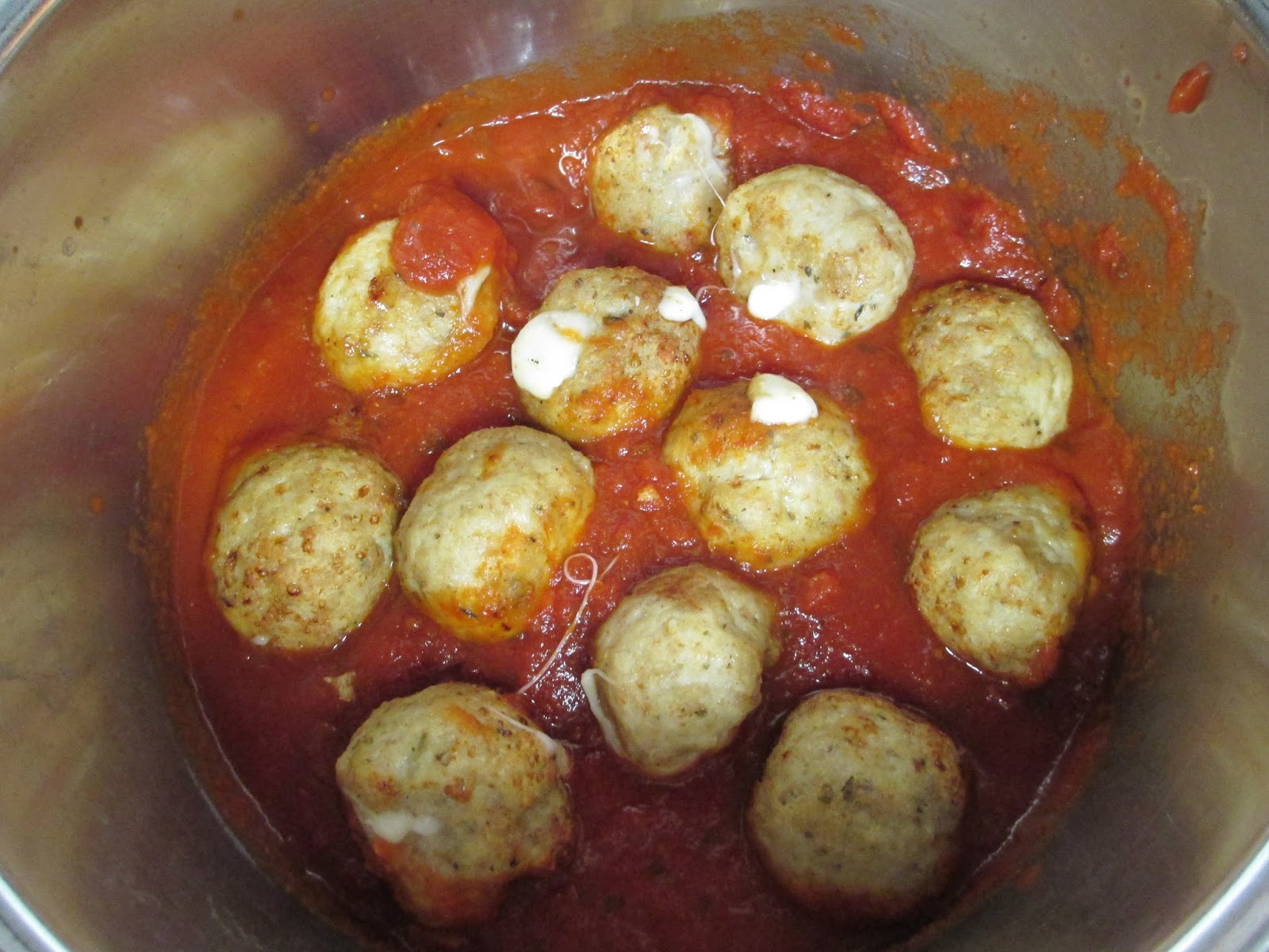 Nothin' Fancy Mozzarella Stuffed Chicken Meatballs With Marinara Sauce