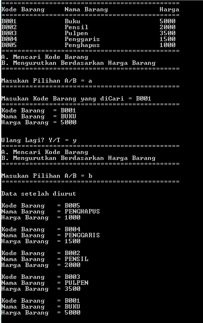 Contoh Program C++, Mencari Data Barang dan Pengurutan Data Barang ...