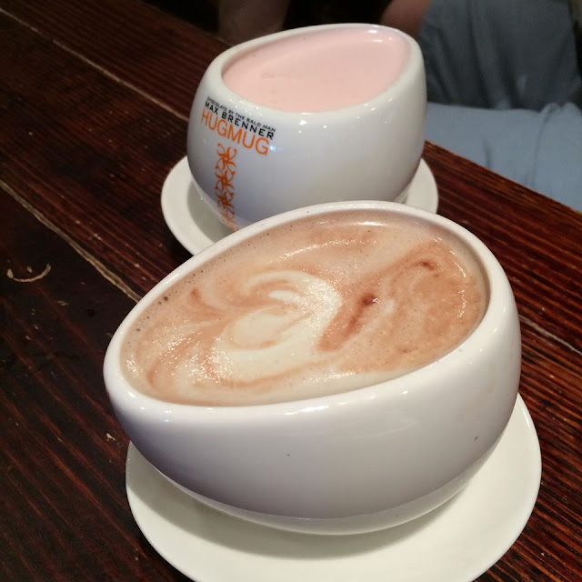 Max Brenner's Luscious Liquorice and Strawberry Fields Cheesecake limited edition hot chocolate drinks.