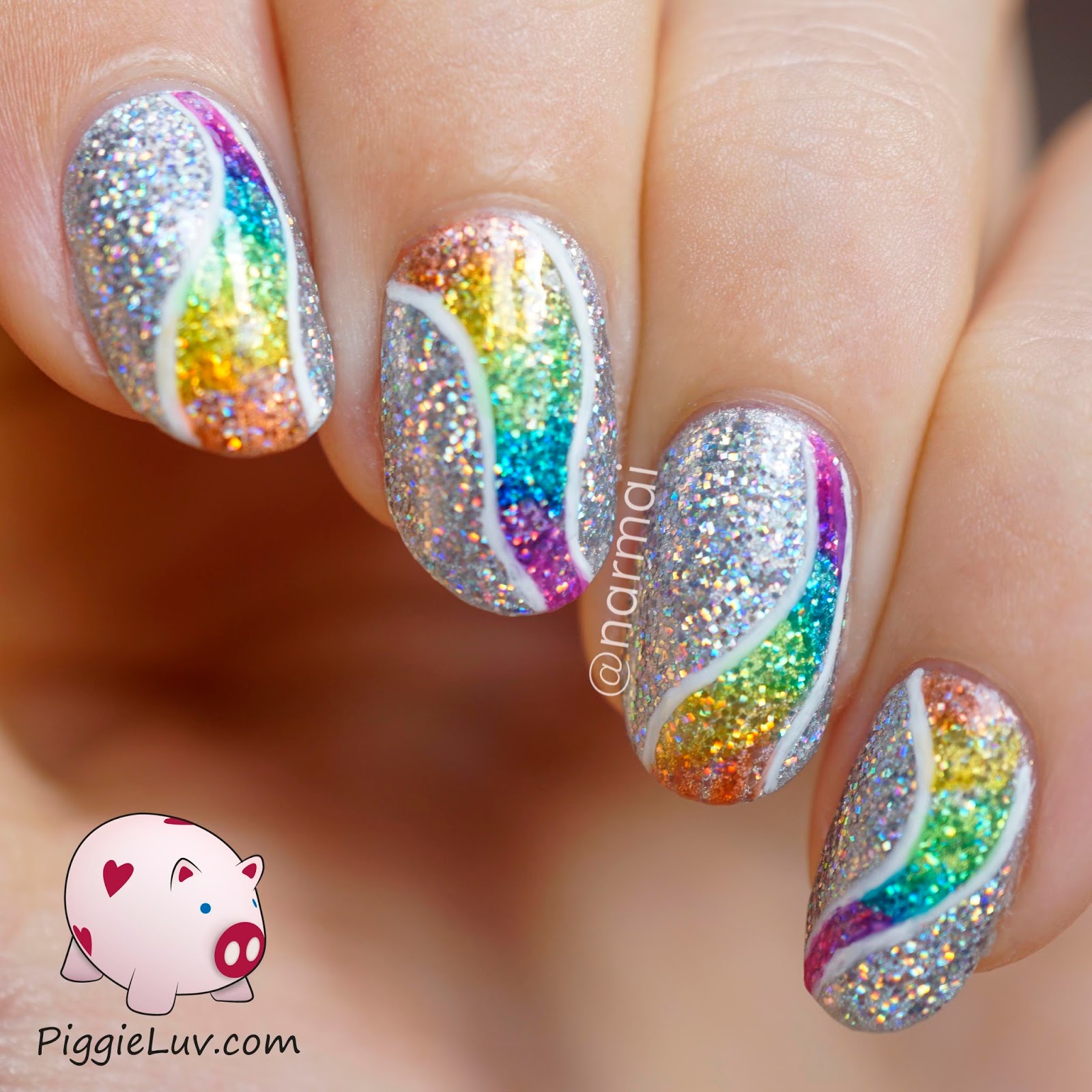 PiggieLuv Glitter tornado nail art with OPI Color Paints
