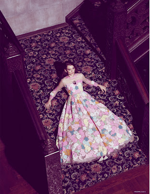 floral dress, floral fashion, huge gown, german madame, lyoka tyagnereva model