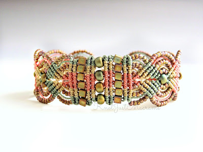 Micro macrame bracelet in khaki, green and pink from Knot Just Macrame.