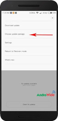 choose update package on redmi note 3g