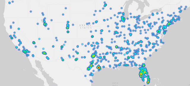 USA Heat Map of Fatal Car Accidents Reported by the Federal Accidents Reporting System (FARS)