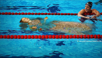 Rio 2016. Finale 200m stile libero: vince Ofelia col "morto"(John Everett Millais) fotomontaggi di quadri famosi-Ofelia di Millais-Rio 2016