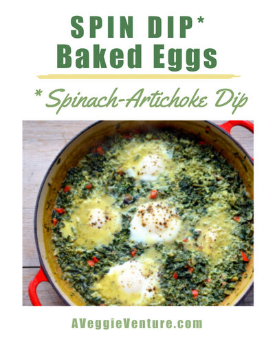 Spin Dip Baked Eggs, another healthy breakfast recipe ♥ A Veggie Venture, just eggs baked in our favorite spinach and artichoke dip. Weekday Easy, Weekend Special. High Protein. Weight Watchers Friendly. 