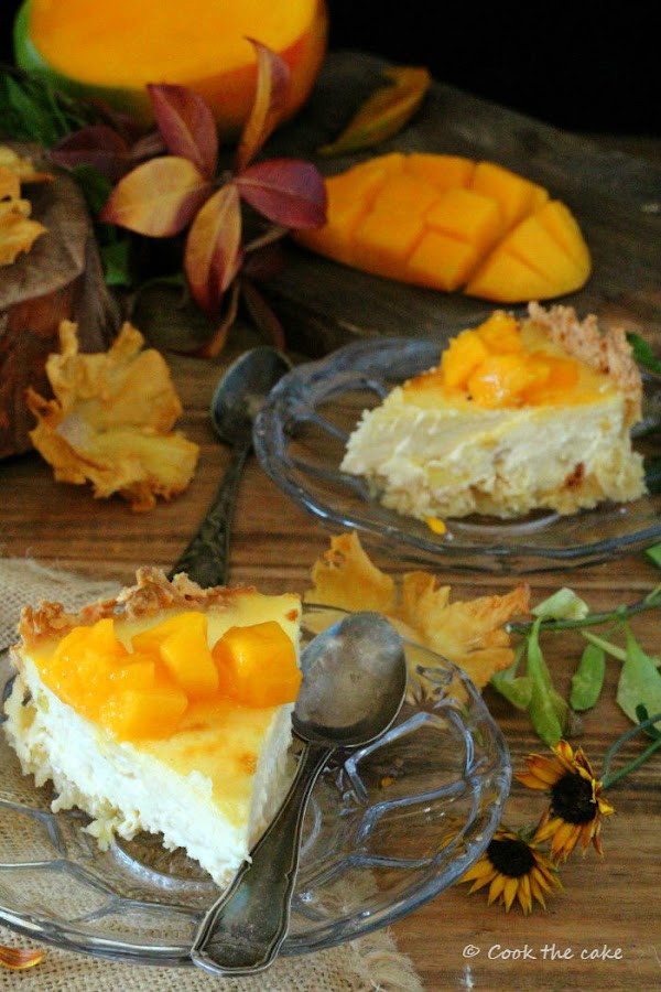 tropical-cheesecake, tarta-de-coco-piña-y-mango, coconut-pineapple-and-mango-cheesecake