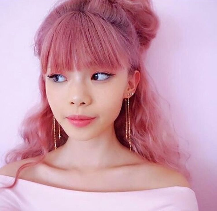 asian girl with pink hair