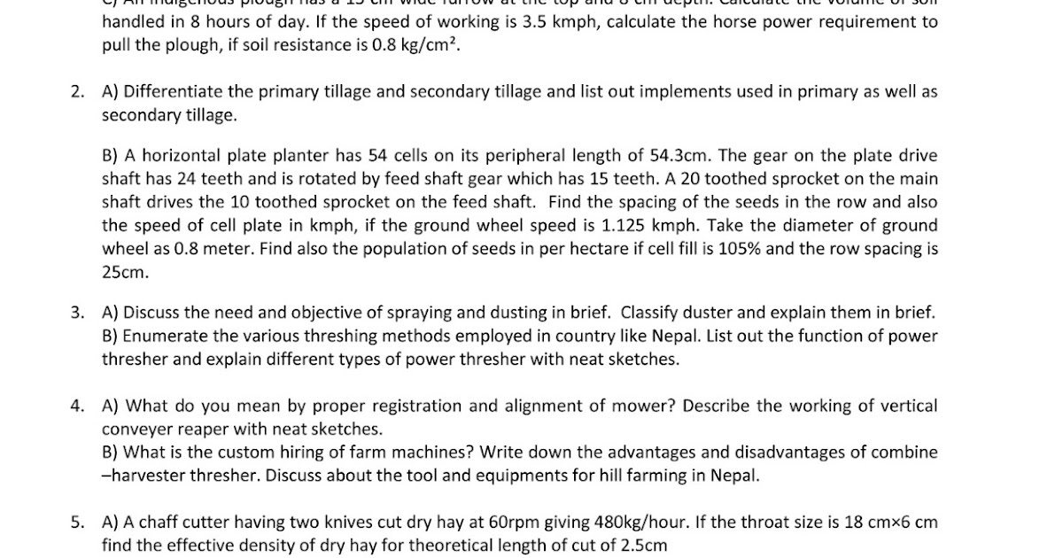 Farm Machinery and Equipment 2073 Bhadra question paper B.agri II/II