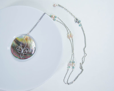 fleur de lis shell and pearl pendant necklace