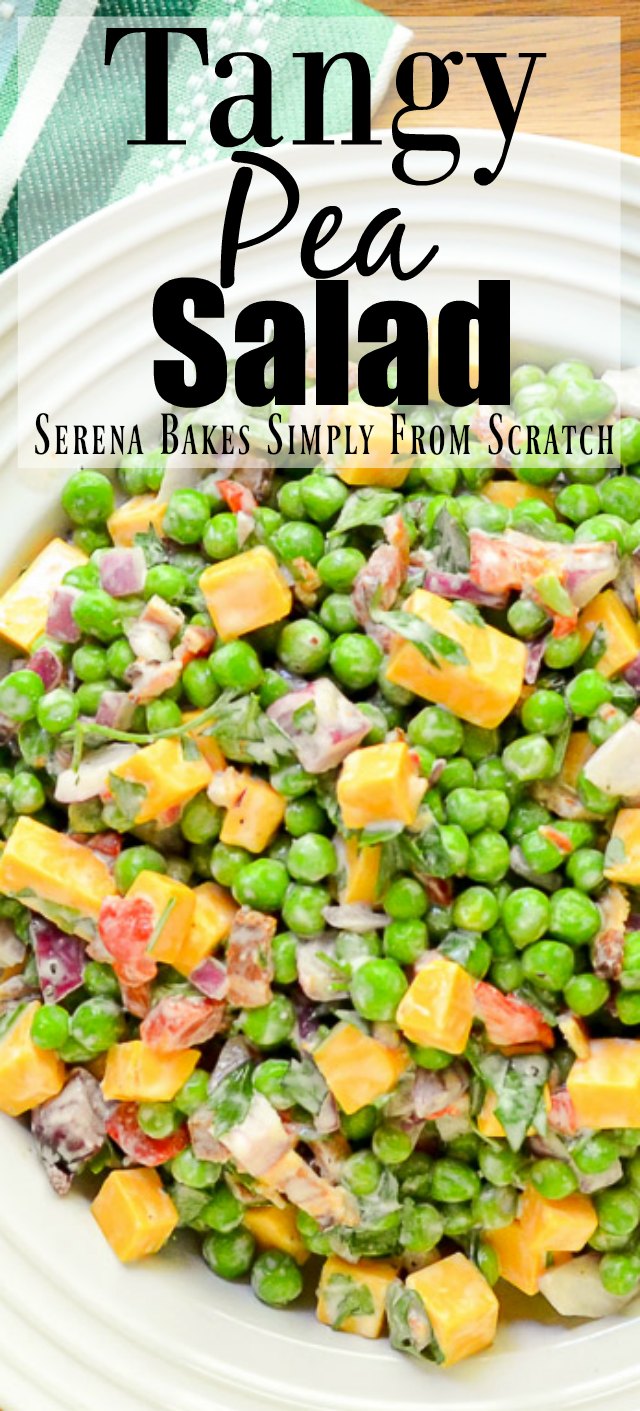 Pea Salad with Bacon and Cheddar Cheese is an easy side salad recipe to make. Delicious for gatherings from Serena Bakes Simply From Scratch.