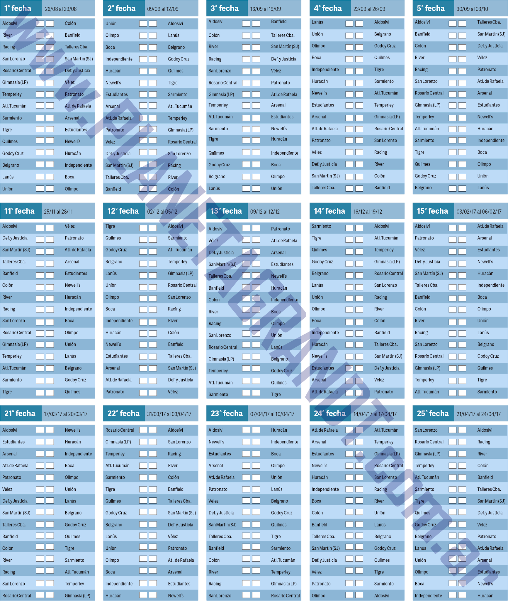 Fixture del Campeonato de Primera División 2016/2017 Gran DT