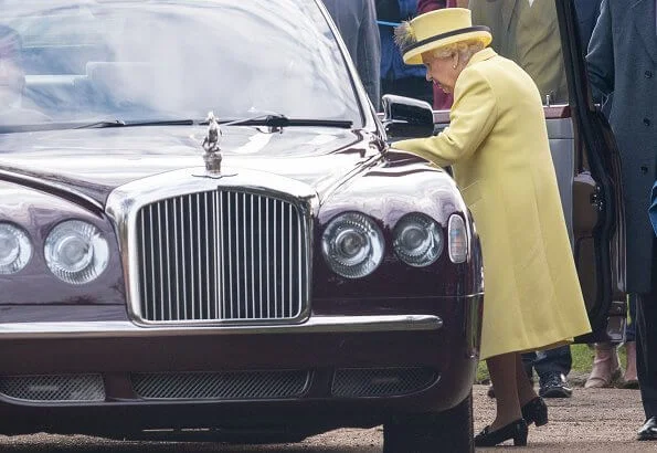 The Countess of Wessex wore a wool coat by Max Mara. Queen Elizabeth, Prince Charles, Princess Anne, Prince Edward and Lady Louise Windsor