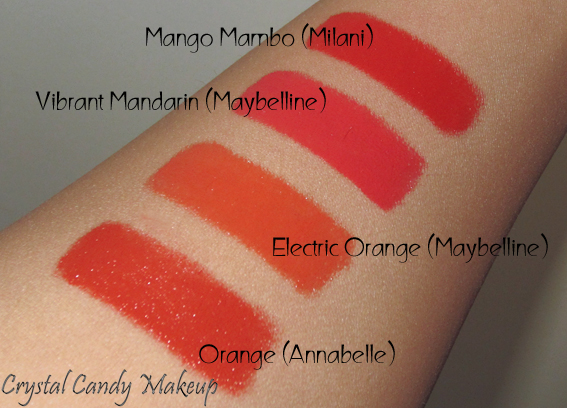 Rouge à lèvres Color Sensational 880 Electric Orange de Maybelline - Review - Swatch - Orange Annabelle - Vibrant Mandarin - Mango Mambo Milani