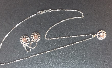 925 Silver Cubic Zirconia Champagne floral hoop Necklace and Earring Set
