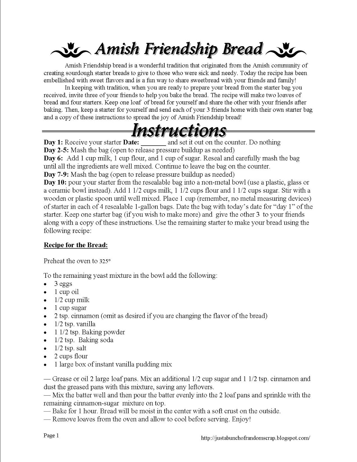 Amish Friendship Bread Printable Recipe Customize And Print Amish Friendship Bread Printable Recipe Customize And Print