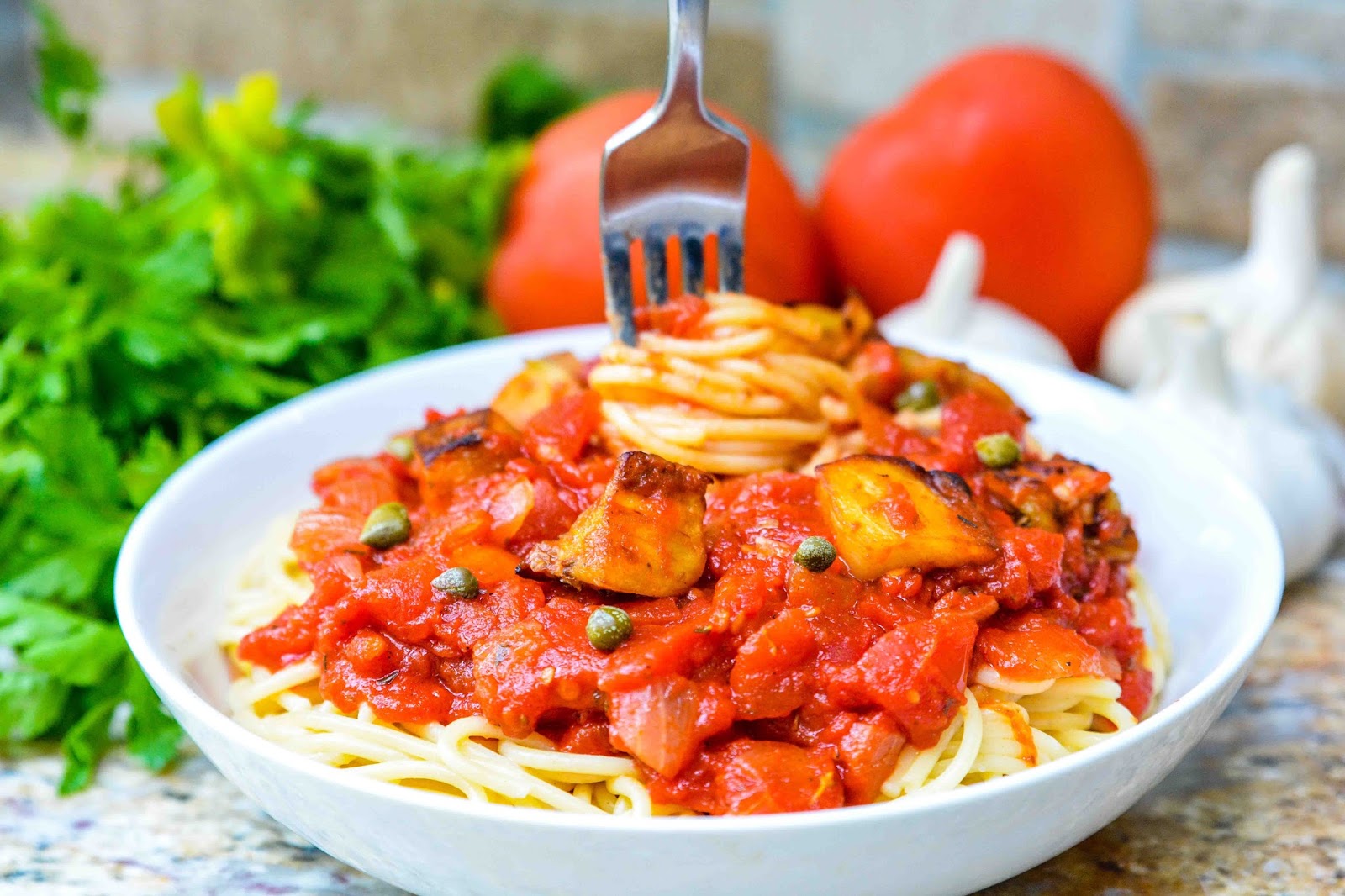Spaghetti Marinara with Eggplant