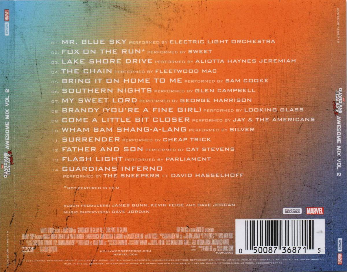 guardians of the galaxy vol 2 soundtrack in oder