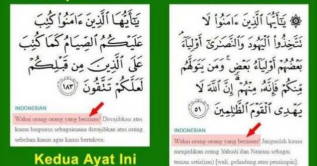 Al Maidah: 51 dan Al Baqarah: 183 Diawali "Ya Ayyuhalladzina Aamanu