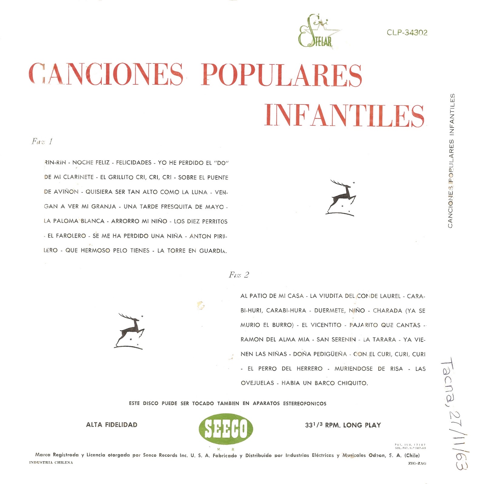 ganar Noble Del Norte MUSICOTECA ALAY: ANÓNIMO - CANCIONES POPULARES INFANTILES (1963) LP