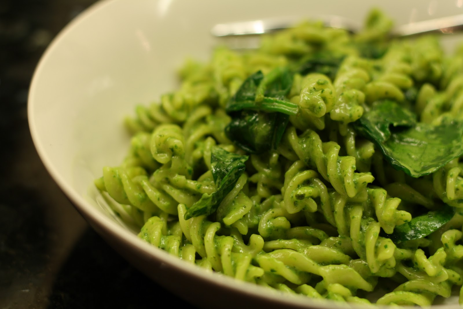 HALF A POT OF CREAM Fusilli with Glorious Green Spinach Sauce