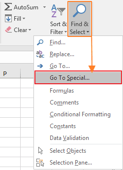 Menu Go to Special Excel