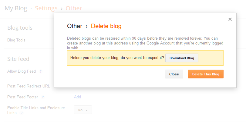 how to delete blogger blog