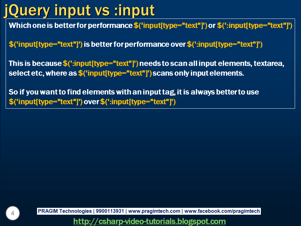 Sql server, and c video tutorial jQuery input vs input