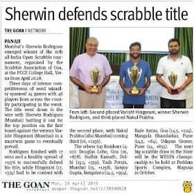 Sherwin wins goa scrabble 2019