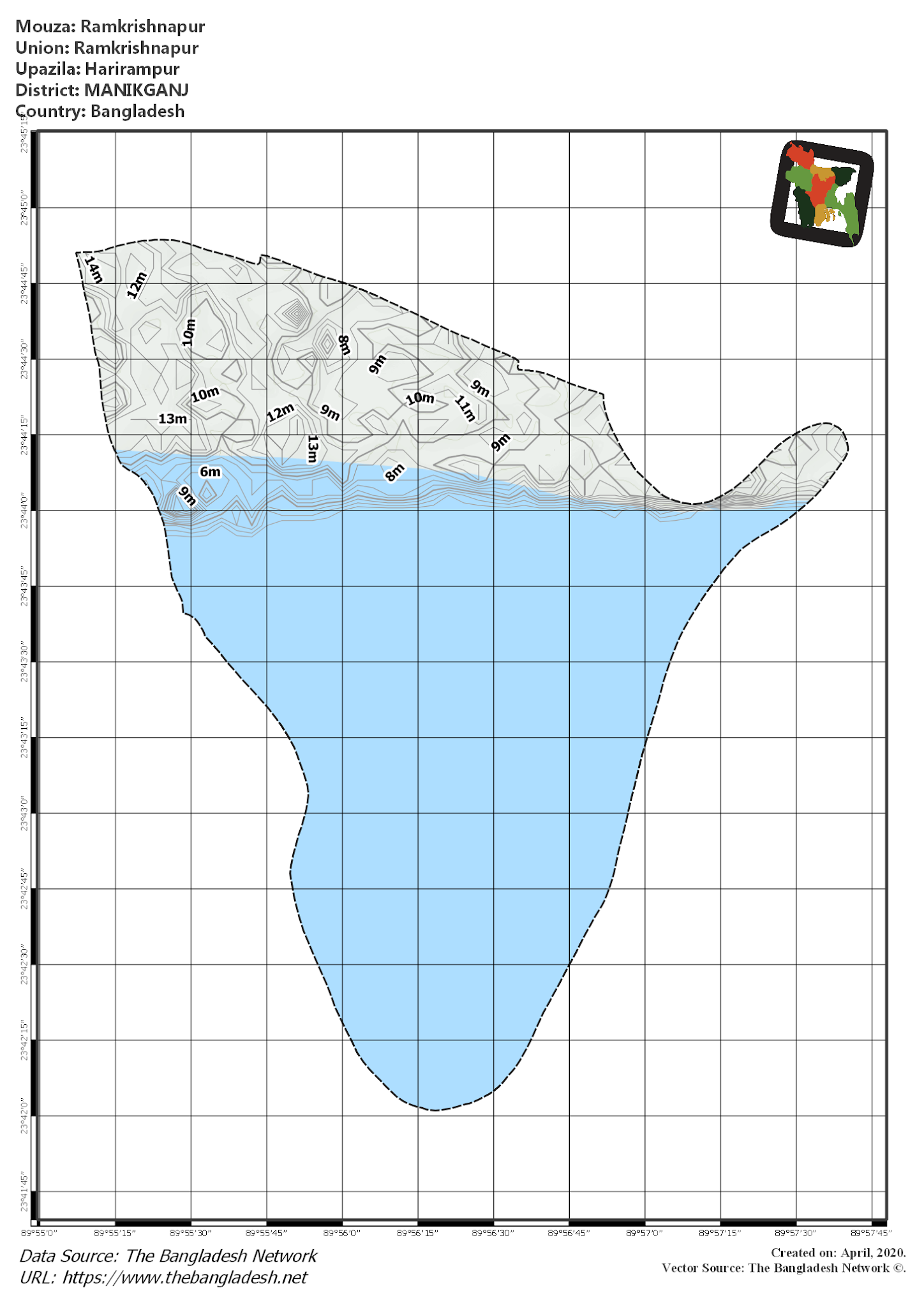 Map of Ramkrishnapur Mouza of Harirampur Upazila, MANIKGANJ, Bangladesh.