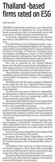 Thailand -based firms rated on ESG