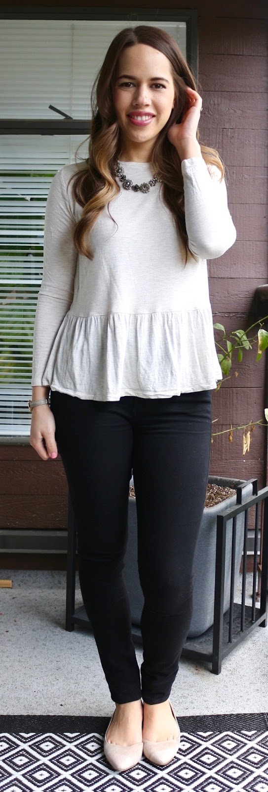 Jules in Flats - Peplum Top and Black Jeans