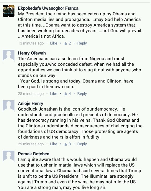 Jonathan Tells Americans To Stop Protesting Against Trump. Nigerians React  _20161111_165347