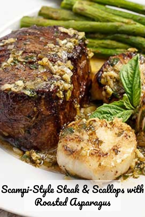 ScampiStyle Steak & Scallops with Roasted Asparagus Good Food Recipes