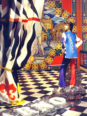 Moschino Shop window in Via Sant'Andrea boutique, Milan - "Firenze", 1993 - Image taken from the book "? Moschino" by Mariuccia Casadio