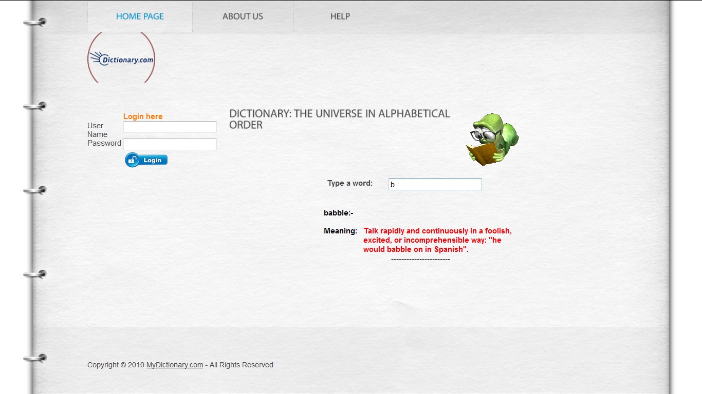 AZ About Java Dictionary application using JAVA, JSP, AJAX and MySql