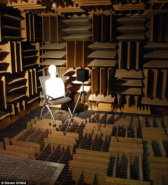 It's the world's quietest room.  This room, the 'Anechoric Chamber' at Orfield Laboratories in the US is 99.99% sound absorbent. The Guinness Book of World Records says it's the quietest room on the planet.  Apparently it's so quiet, staying in there for a time will drive you insane. Nobody has been able to be in the room for more than forty five minutes. The only noises you hear emanate from your own body. Fluids gurgling, joints creaking, your breathing and your heart pumping.