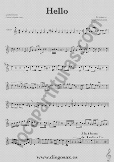 Partitura de Hello para Oboe Lionel Richie  Sheet Music Oboe Music Score Hello
