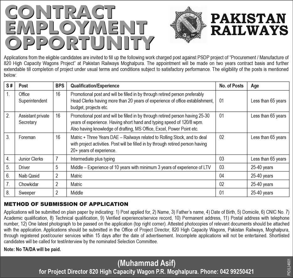 Jobs in Pakistan Railways May 2018 for Junior Clerks, Office Superintendent and other