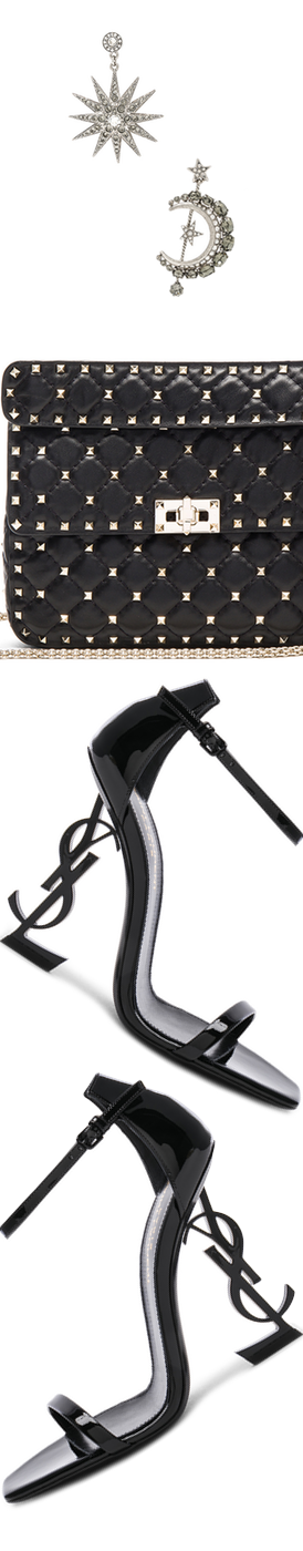 Saint Laurent Sandals, Valentino Bag, and Oscar de la Renta Earrings