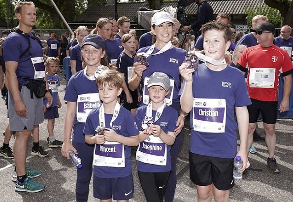 Crown Princess Mary with her children Prince Christian, Princess Isabella, Prince Vincent and Princess Josephine attend Royal Run in Copenhagen