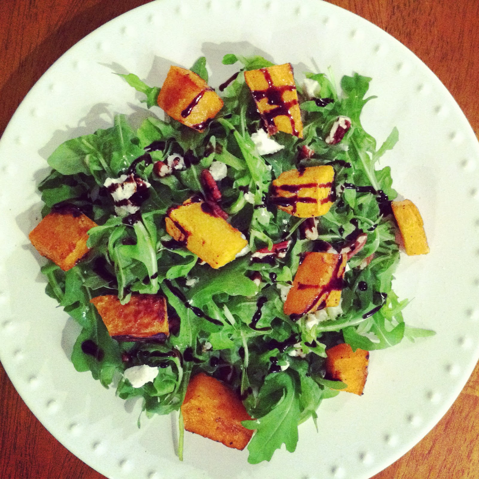 Gluten Free For All Arugula Salad with Roasted Butternut Squash, Goat