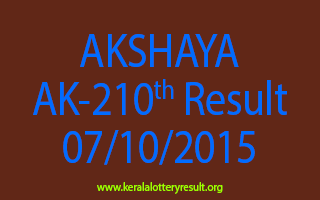 AKSHAYA AK 210 Lottery Result 7-10-2015