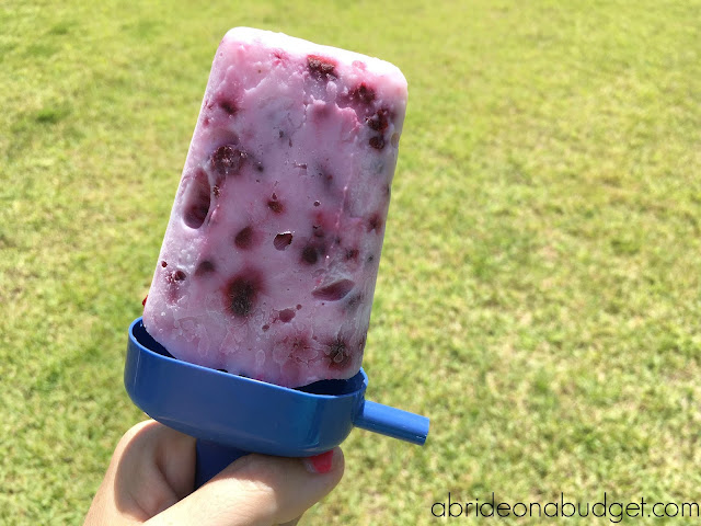 If you're looking for a delicious wedding diet friendly treat, check out these Blackberry Yogurt Popsicles from www.abrideonabudget.com. They're only 2 Ingredients!