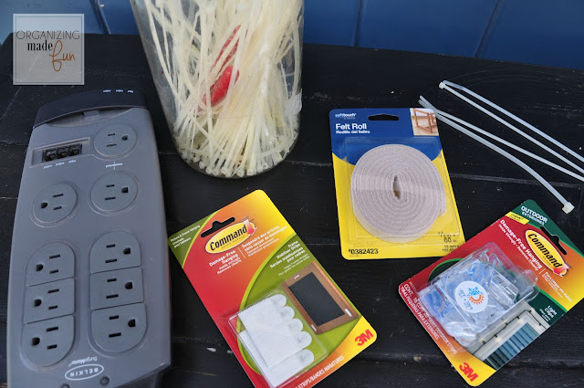 Hiding messy cords under desk supplies :: OrganizingMadeFun.com