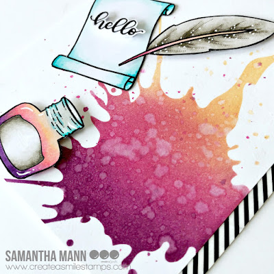 Ink and Quill Hello Card by Samantha Mann for Create a Smile Stamps, Stencil, distress inks, Ink Blending, Just Because, Hello, Cards, Handmade Cards, Cardmaking #ink #quill #stamps #createasmile #cards #inkblending