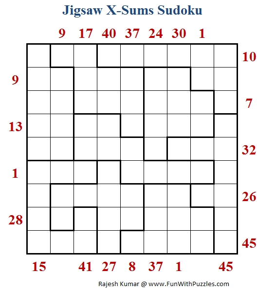 Jigsaw X-Sums Sudoku Puzzle (Daily Sudoku League #184) - Fun With Puzzles