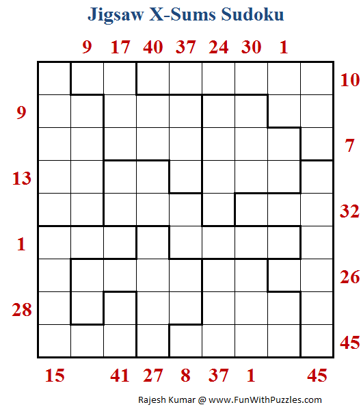 Jigsaw X-Sums Sudoku (Daily Sudoku League #184)