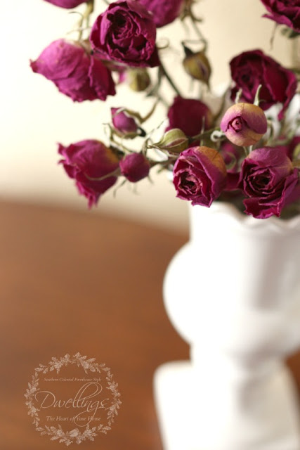Dried roses for a floral vignette.