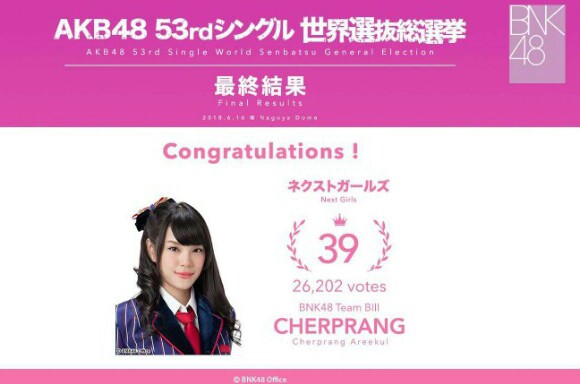 Cherprang Areekul AKB48 Sekai Senbatsu Sousenkyo